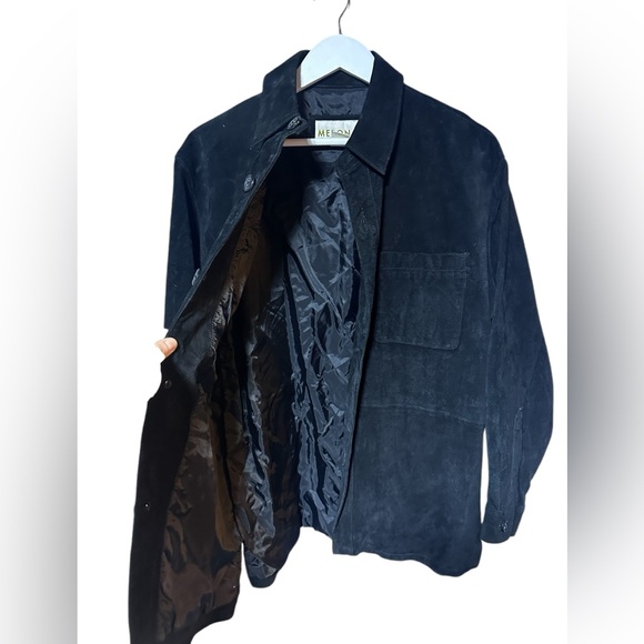 Trendy Unisex Shacket Shirt Jacket Suede Rugged Black Small Boho Chic - Picture 5 of 15